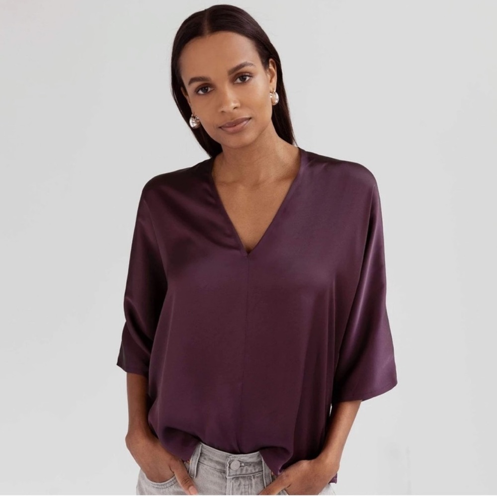 NWT The Reset Satin V pullover in chestnut color size S